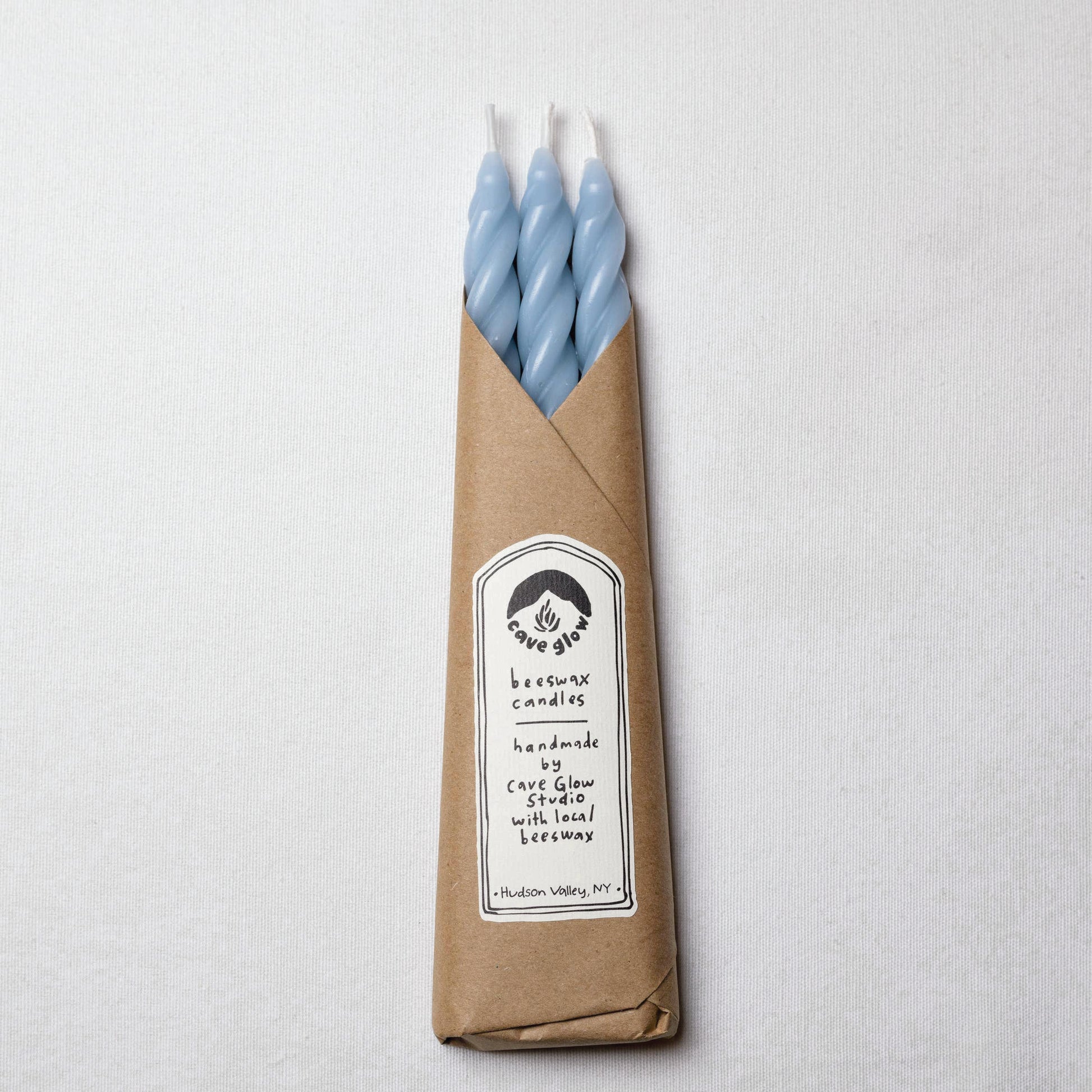 Elegant Sky Blue Spiral Beeswax Taper Candles: Set of 3
