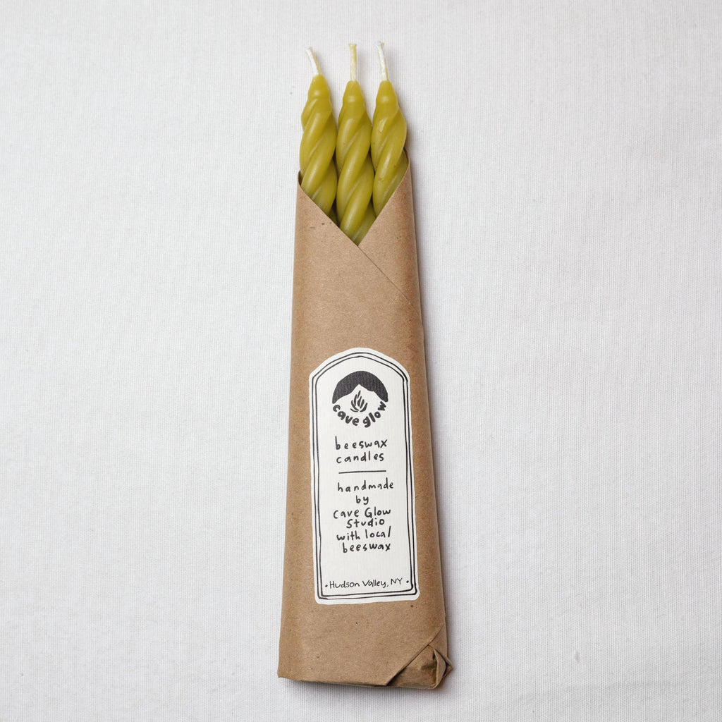 Elegant Chartreuse Beeswax Spiral Taper Candles – Set of 3