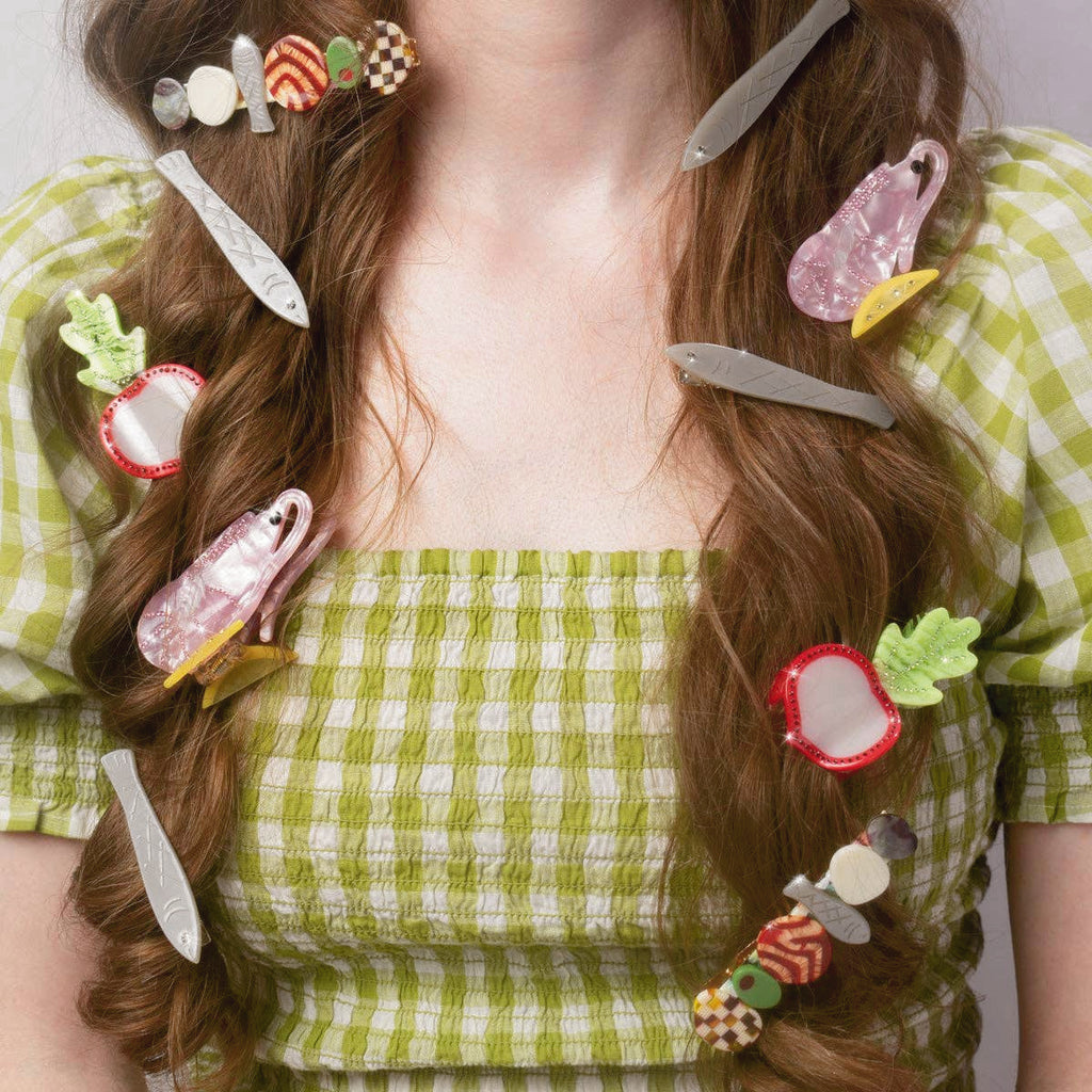 Glamorous Rhinestone Radish Slice Small Acetate Hair Claw