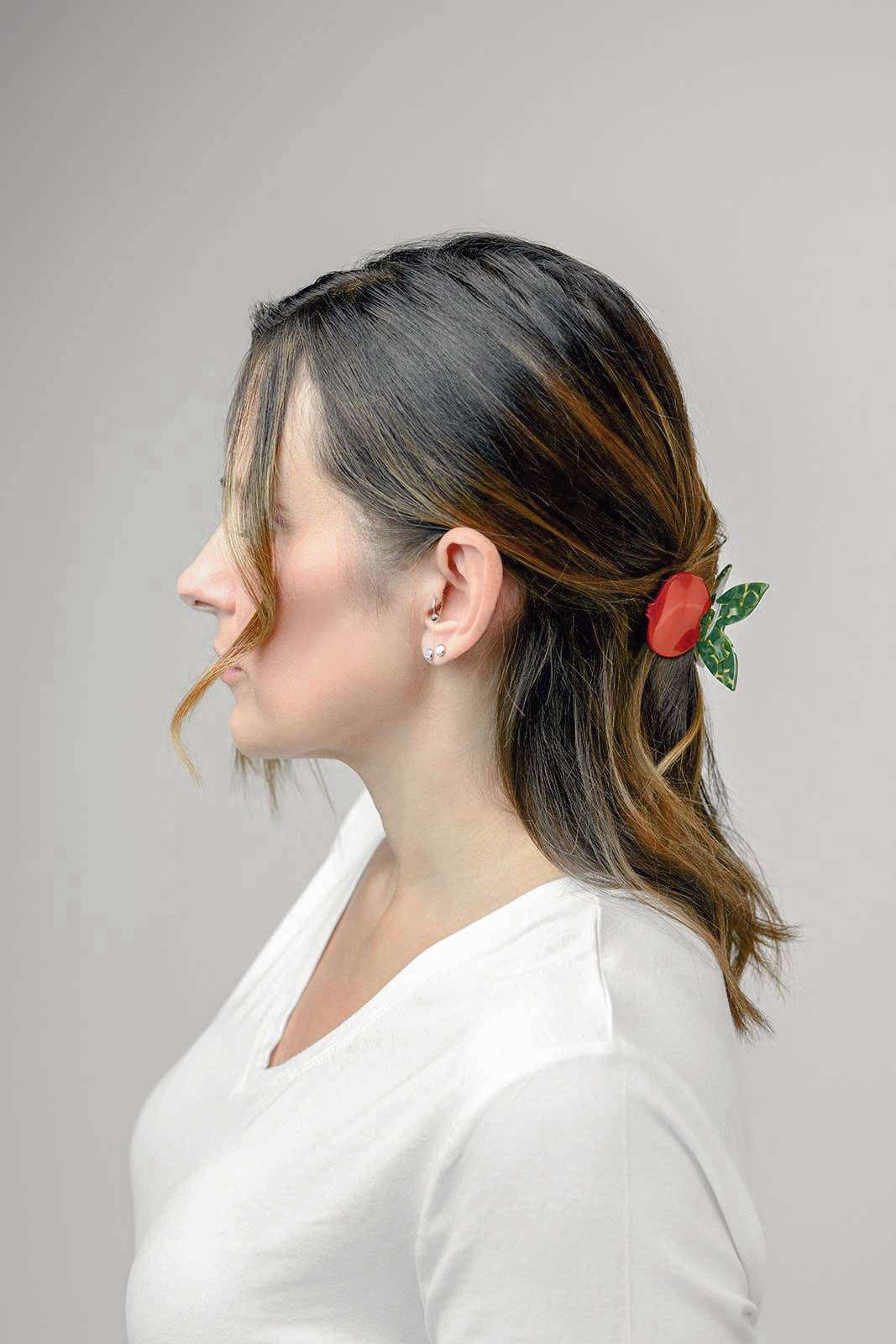 Vibrant Red Pomegranate Hair Claw with Butterfly Handle