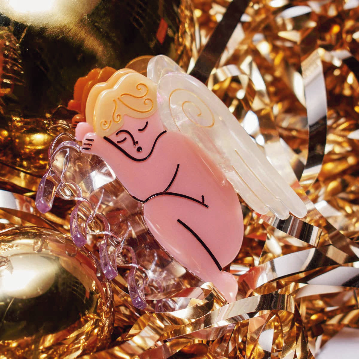 Charming Cherub Angel Christmas Hair Claw with Blonde Hair
