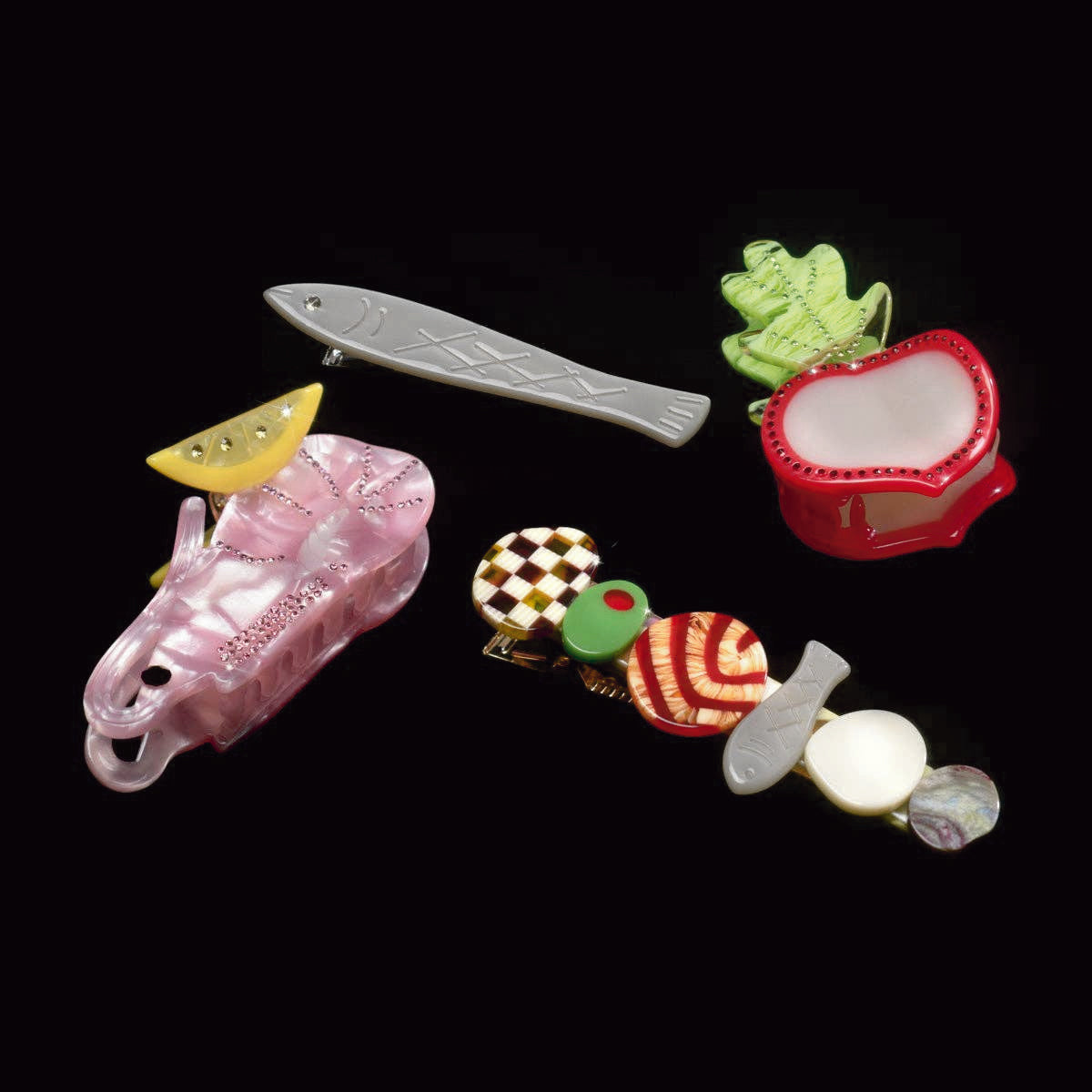 Glamorous Rhinestone Radish Slice Small Acetate Hair Claw