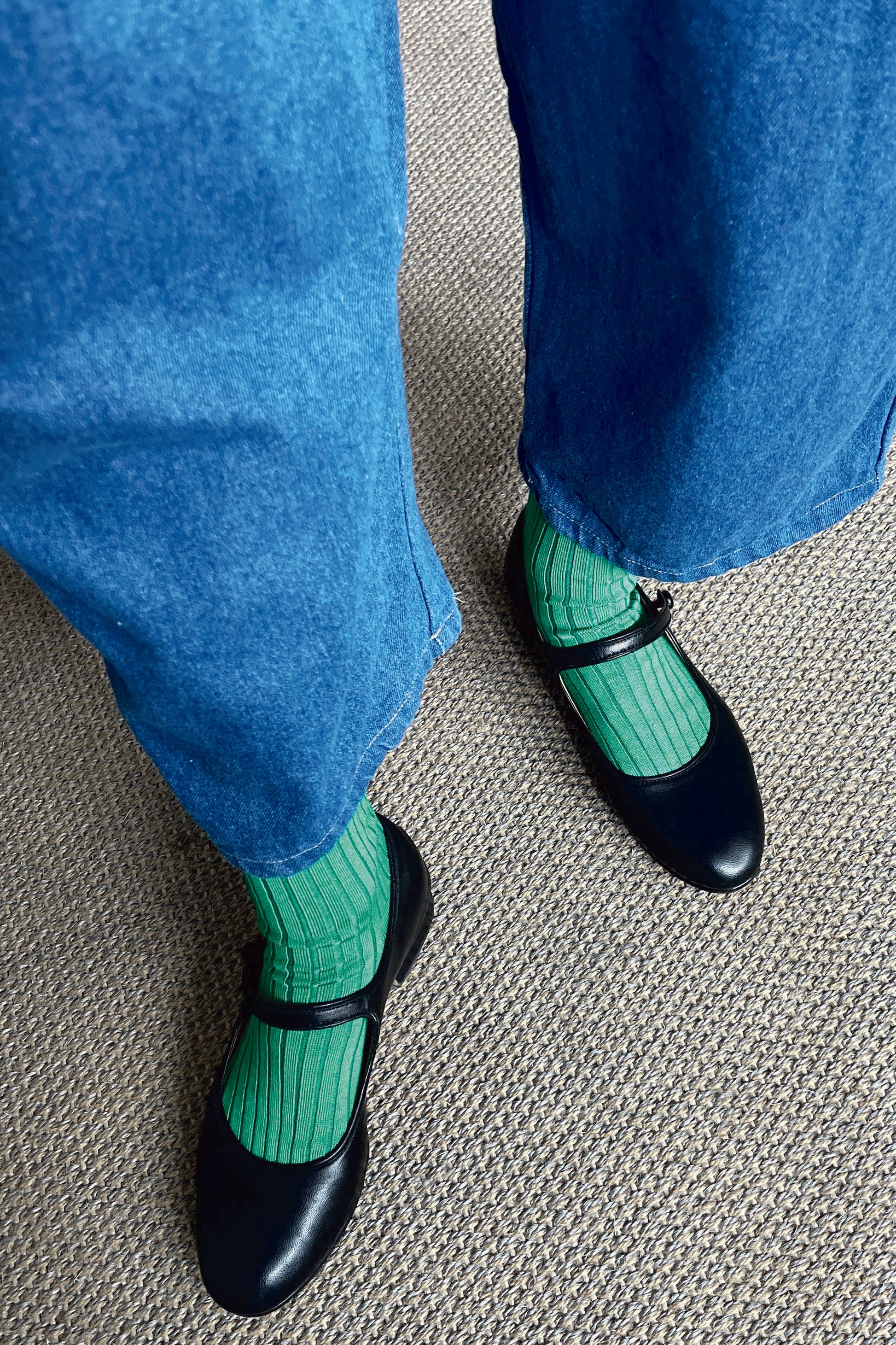 Her Socks: Vibrant Kelly Green Mercerized Combed Cotton Rib