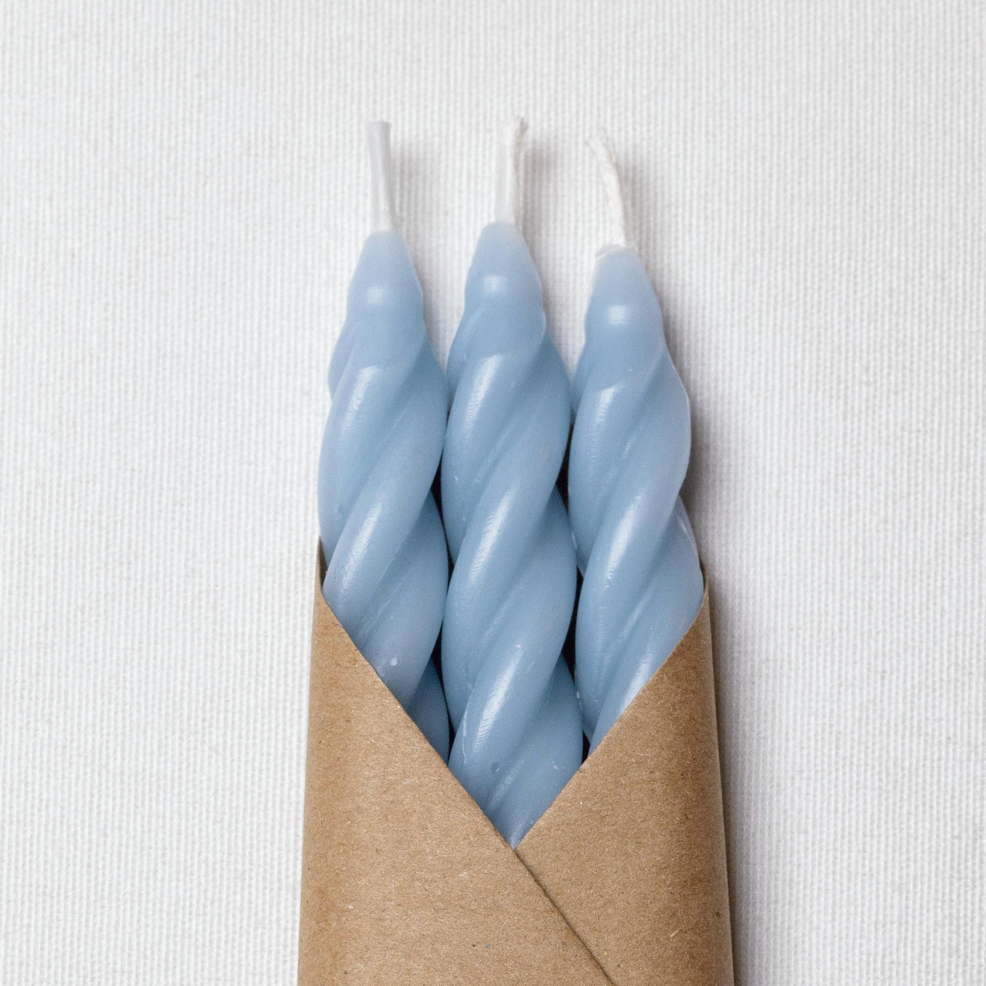 Elegant Sky Blue Spiral Beeswax Taper Candles: Set of 3