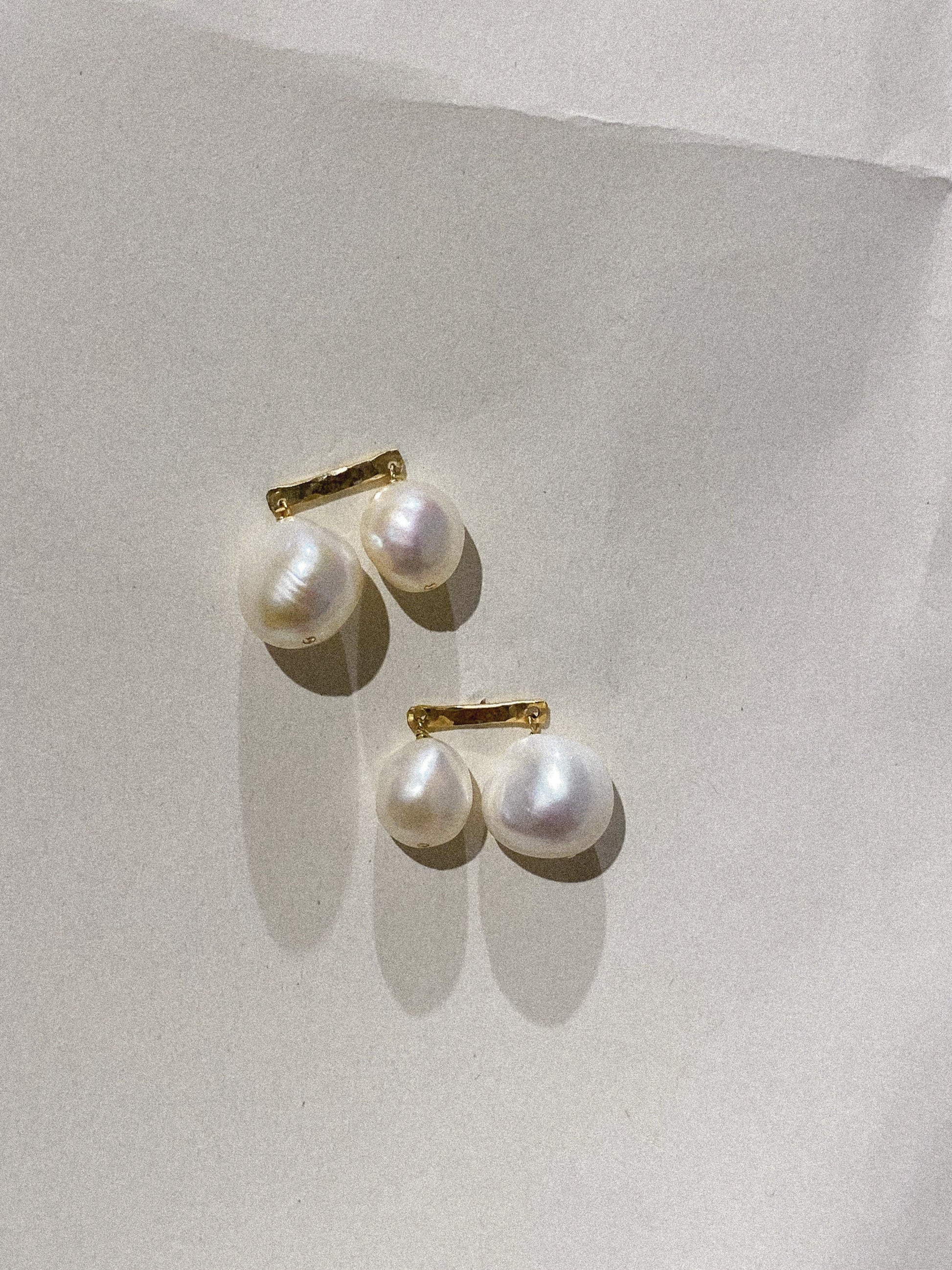 Chic Duet Freshwater Pearl Dangle Earrings: Gold Filled
