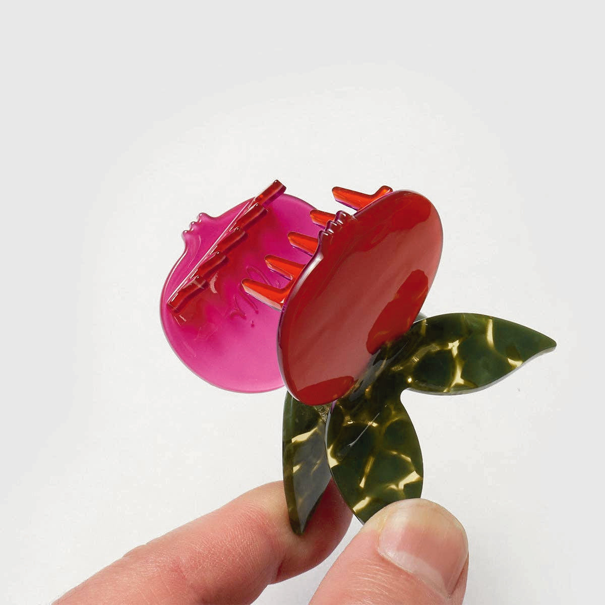 Vibrant Red Pomegranate Hair Claw with Butterfly Handle